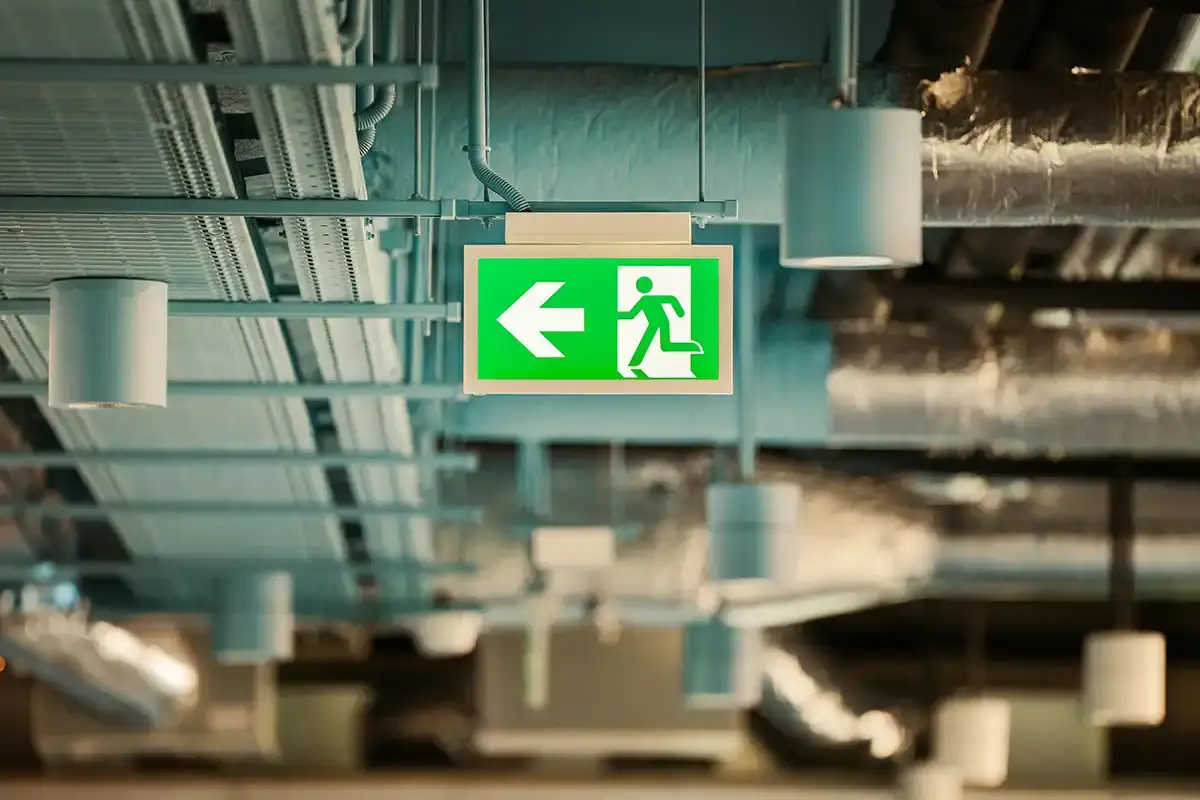 Emergency Exit signage on ceiling